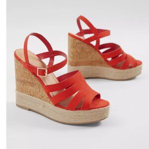 Buckle Red Wedge Sandals